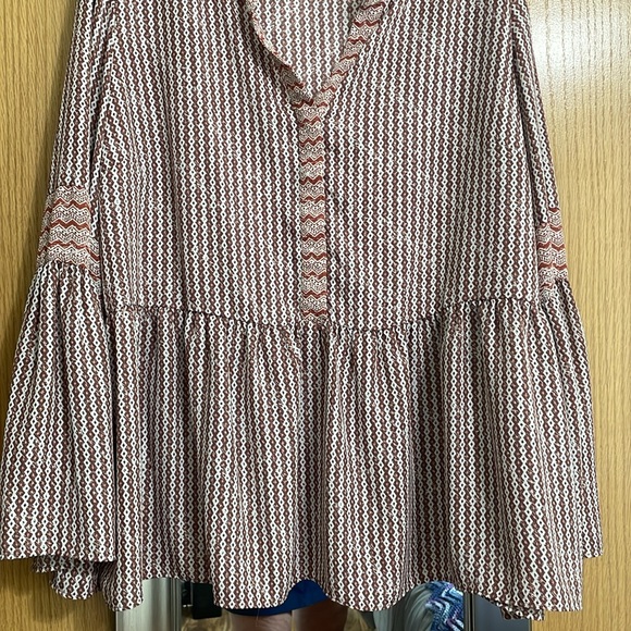 Du Jour XL flowy blouse orange brown statement sleeves button chest lightweight - Picture 3 of 11